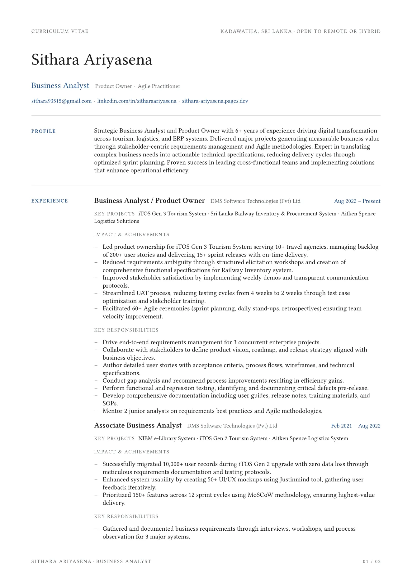 Page 1 of 2 of the curriculum vitae.