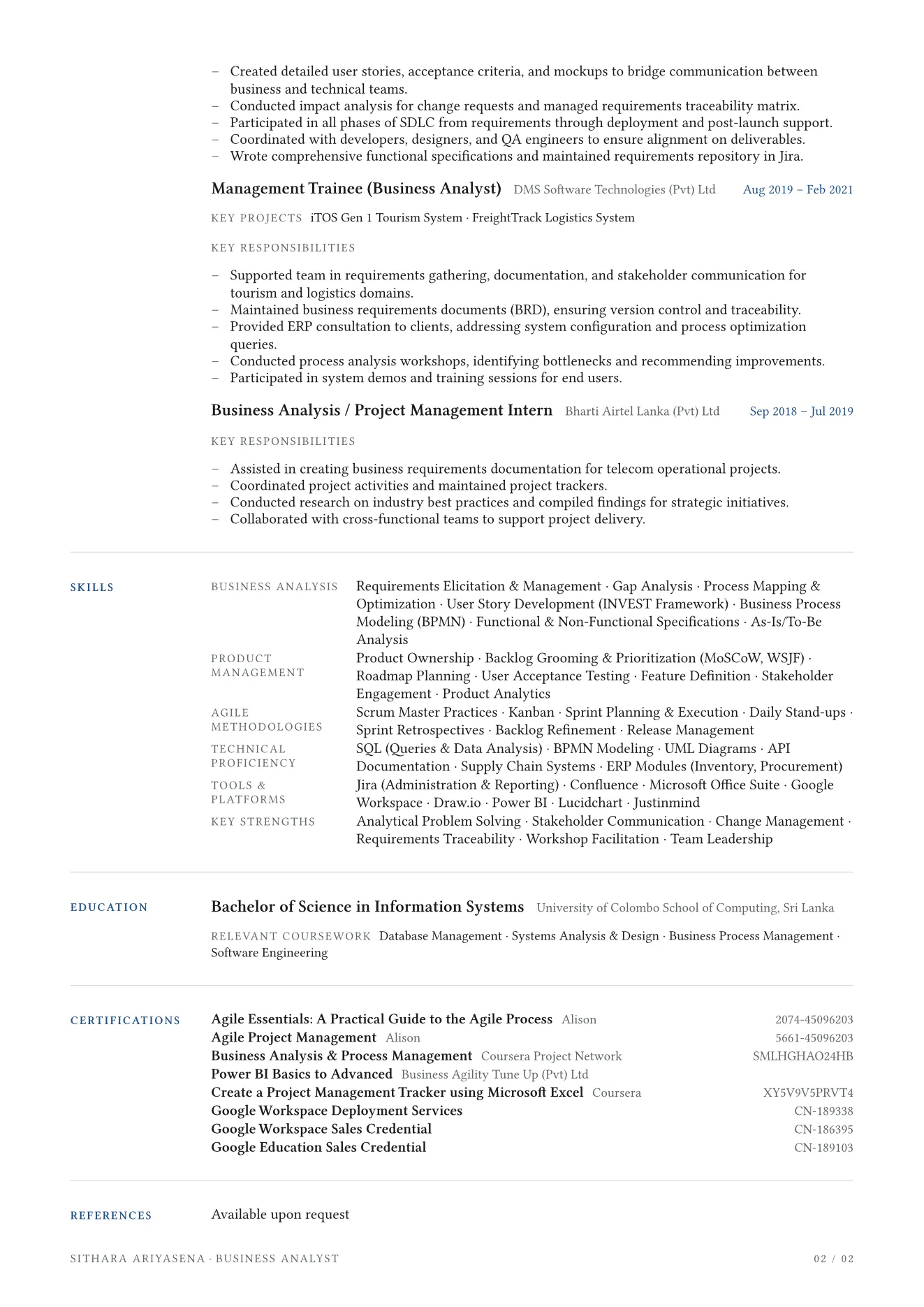 Page 2 of 2 of the curriculum vitae.